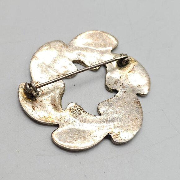 Vintage Brooch Mexico Alpaca Silver Tone Abalone Mother of Pearl - Picture 3 of 4